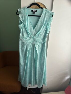 DKNY Light Mint V-Neck Ruffled Sleeve Midi Dress